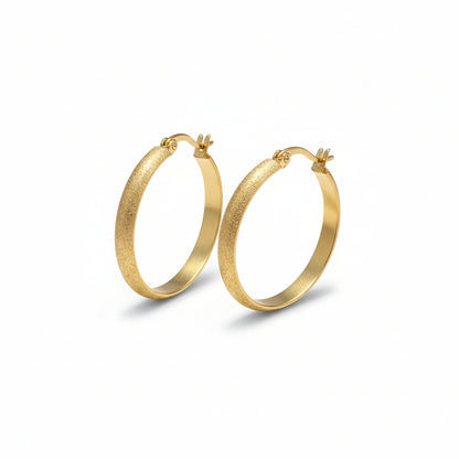 Goudkleurige Matte RVS Oorringen Sandblasted - 30 mm