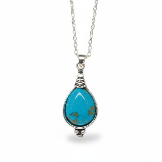 Collier bohème pour femme, pendentif goutte bleu ciel 33 mm 