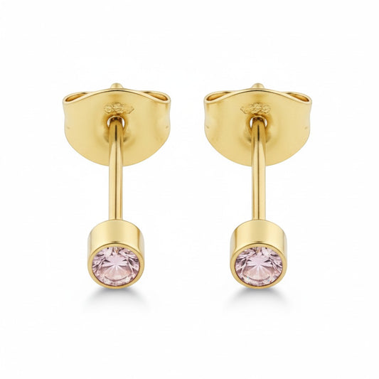 Mini clous d'oreilles en zircon rose - couleur or 