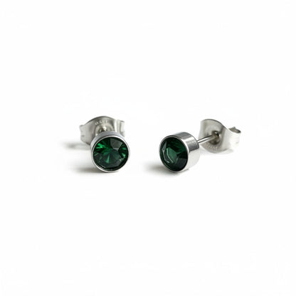 Oorstuds – Staal Kristal Groen Zilverkleur (5mm)