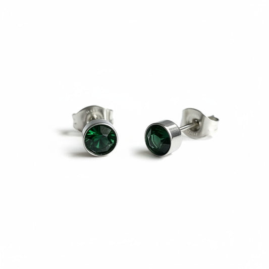 Oorstuds – Staal Kristal Groen Zilverkleur (5mm)