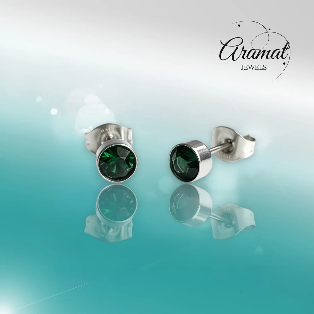 Oorstuds – Staal Kristal Groen Zilverkleur (5mm)