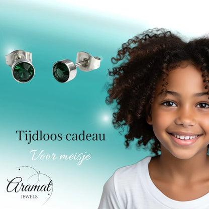Oorstuds – Staal Kristal Groen Zilverkleur (5mm)