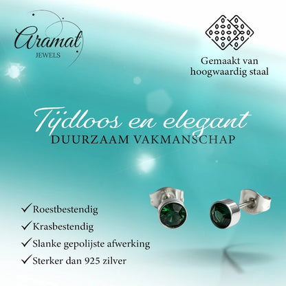 Oorstuds – Staal Kristal Groen Zilverkleur (5mm)