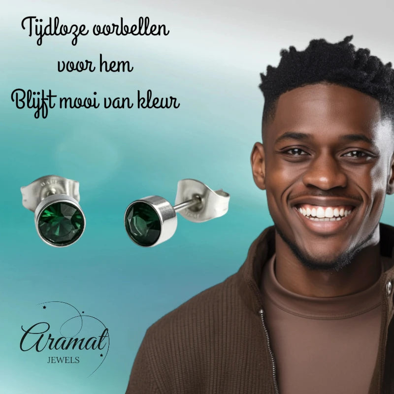 Oorstuds – Staal Kristal Groen Zilverkleur (5mm)