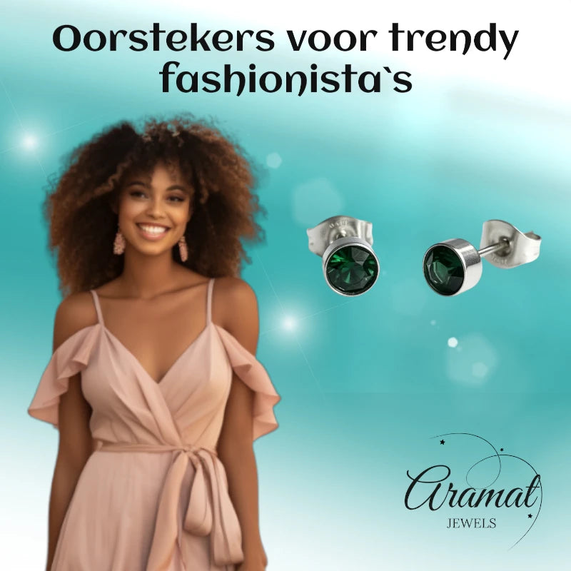 Oorstuds – Staal Kristal Groen Zilverkleur (5mm)