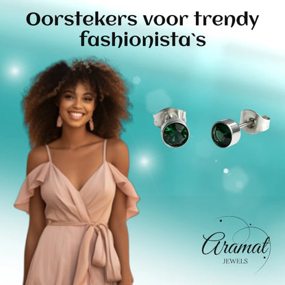 Oorstuds – Staal Kristal Groen Zilverkleur (5mm)