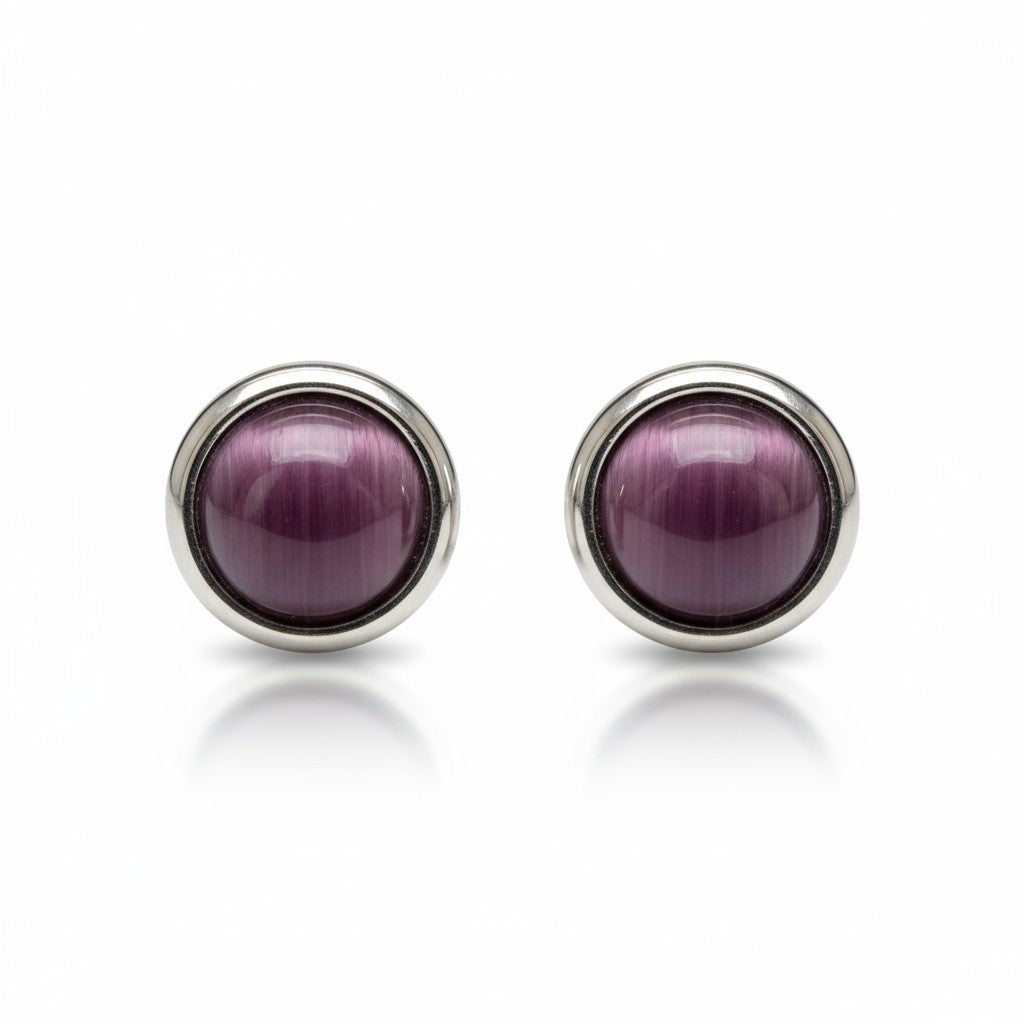 Boucles d'oreilles œil de chat en acier 8 mm – Violet