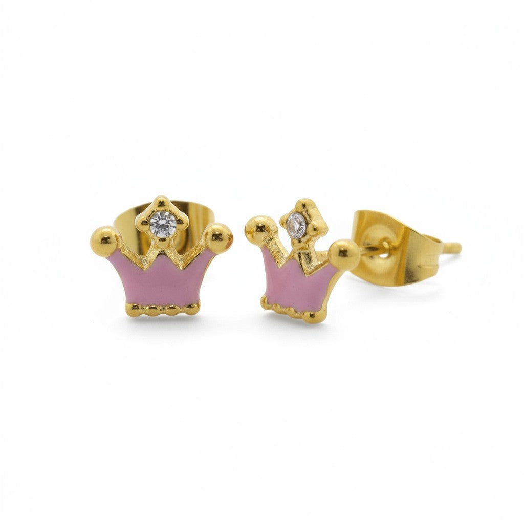Boucles d'oreilles couronne en acier émaillé avec pierre 