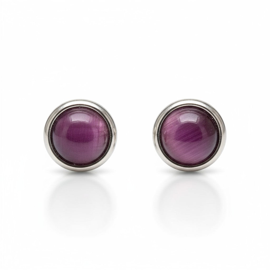 Boucles d'oreilles œil de chat en acier 8 mm – Violet