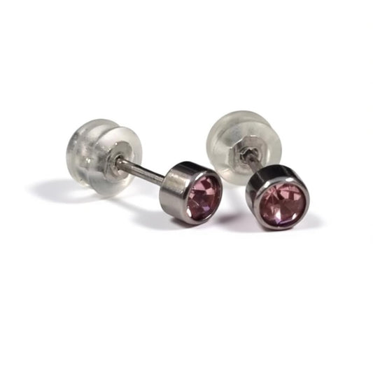 Boucles d'oreilles puces – Acier inoxydable 4 mm avec zircon rose