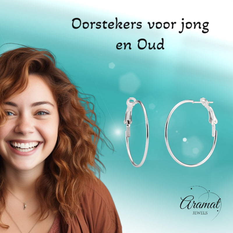 Zilverkleurige metalen oorringen 30mm met klapscharnier, lichtgewicht en personaliseerbaar met oorbedels voor dames - trendy