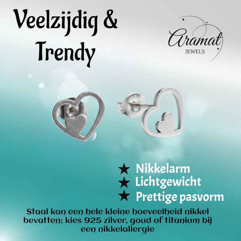Stalen Hartjes Oorbellen Zilverkleur 9mm RVS