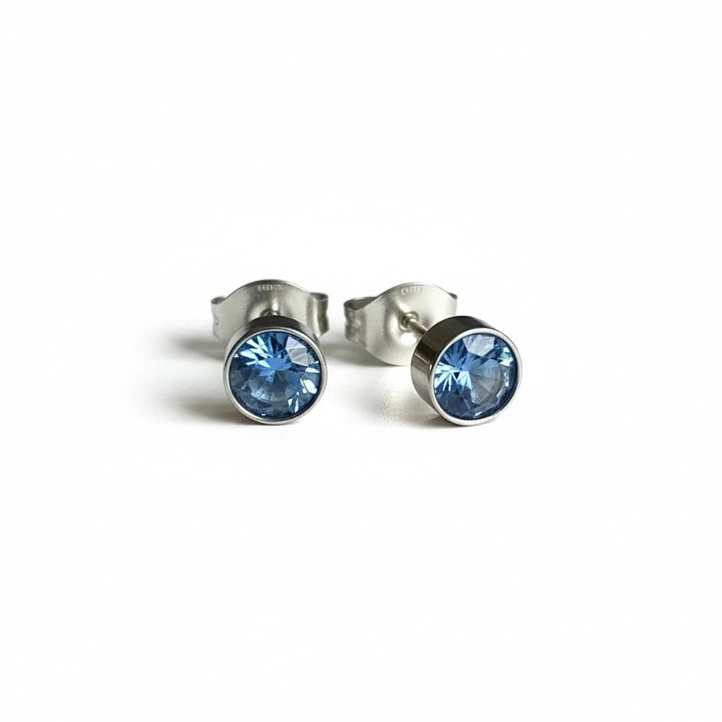 Oorstekers – Staal Kristal Blauw Zilverkleur (5mm)