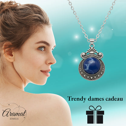 Boho halsketting met blauwe steen