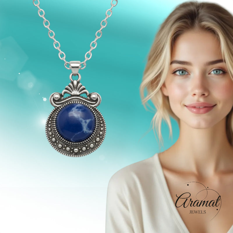 Boho halsketting met blauwe steen