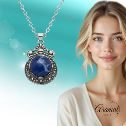 Boho halsketting met blauwe steen