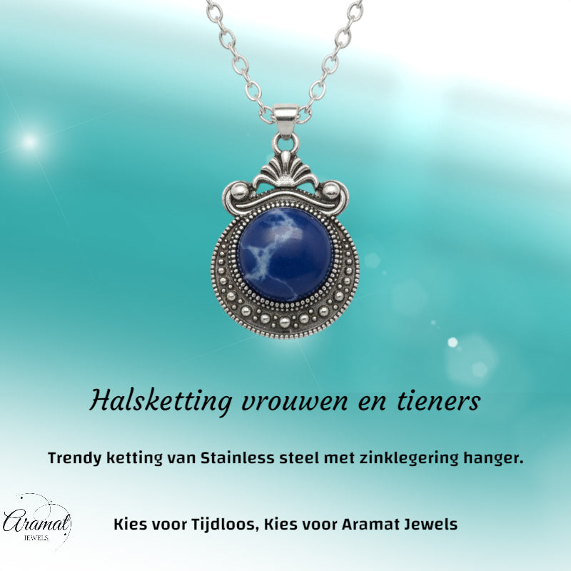 Boho halsketting met blauwe steen