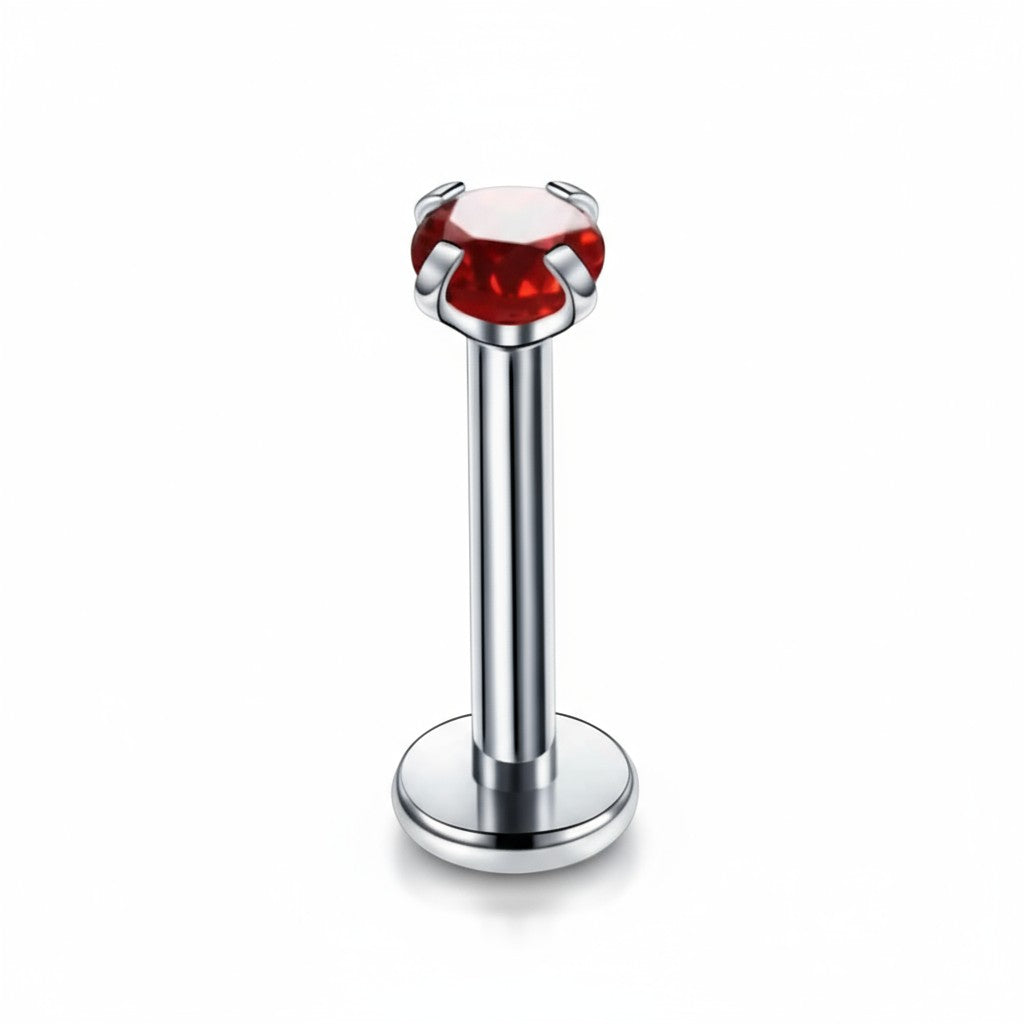 Piercing hélix couleur argent, zircon rouge, 6 mm x 3 mm