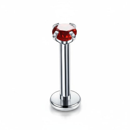 Piercing hélix couleur argent, zircon rouge, 6 mm x 3 mm