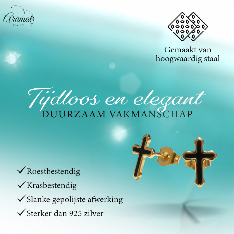 Boucles d'oreilles croix couleur or avec finition émaillée