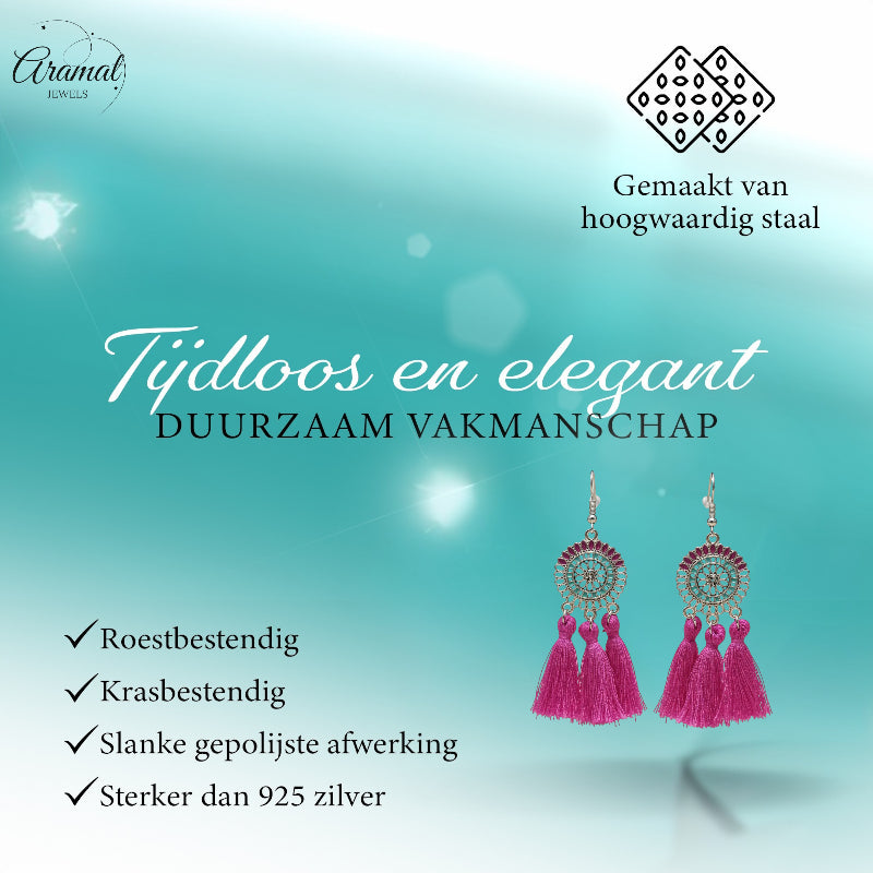 Boucles d'oreilles à pompons style bohème violettes