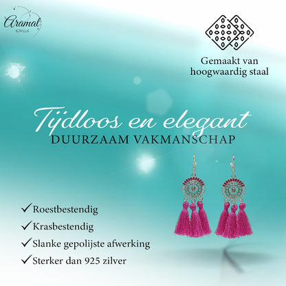 Boucles d'oreilles à pompons style bohème violettes