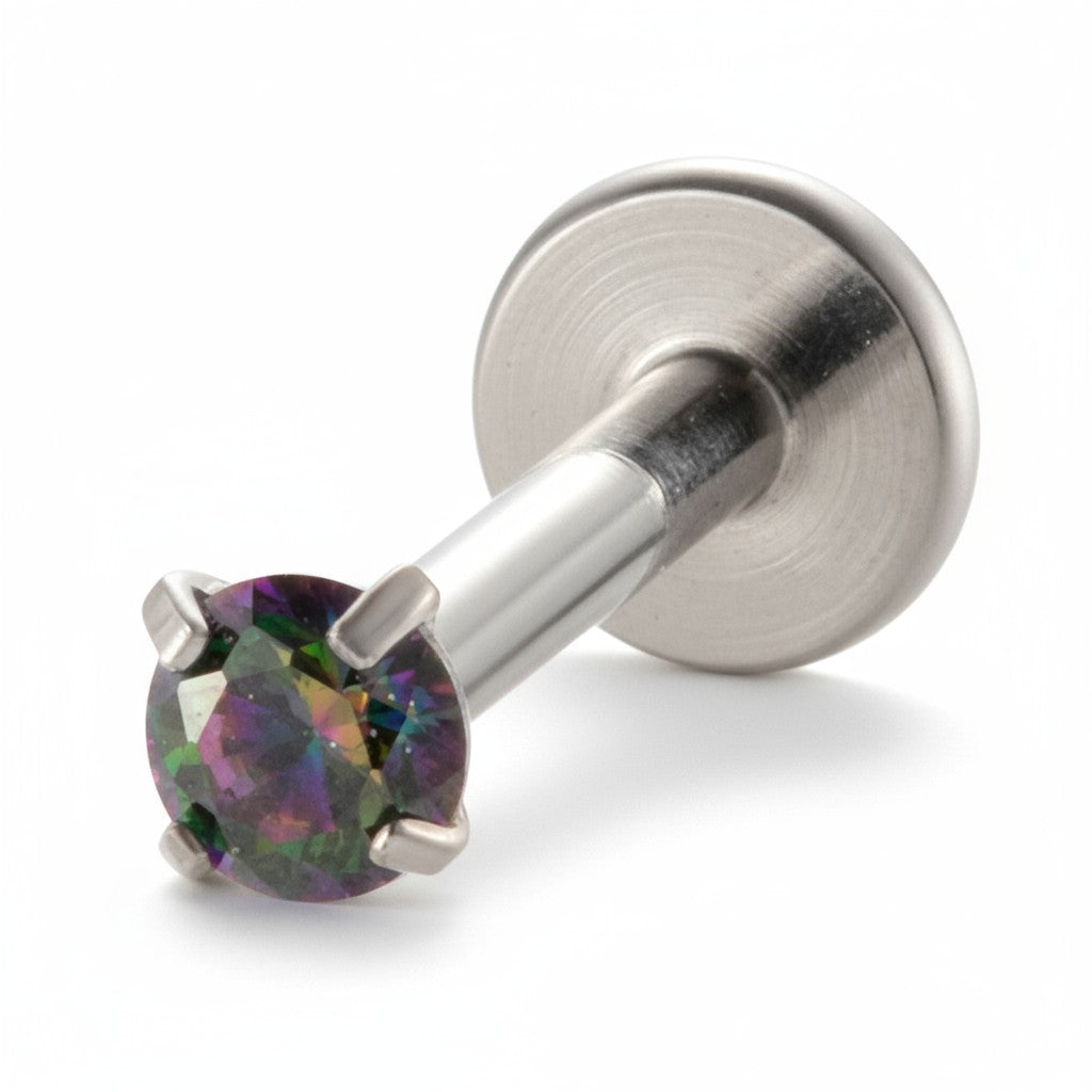 Piercing hélix-tragus en zircone multicolore argentée de 3 mm