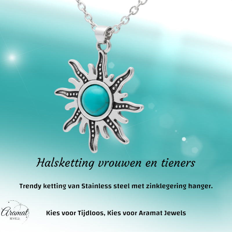 Boho Zonne Halsketting met Turquoise steen