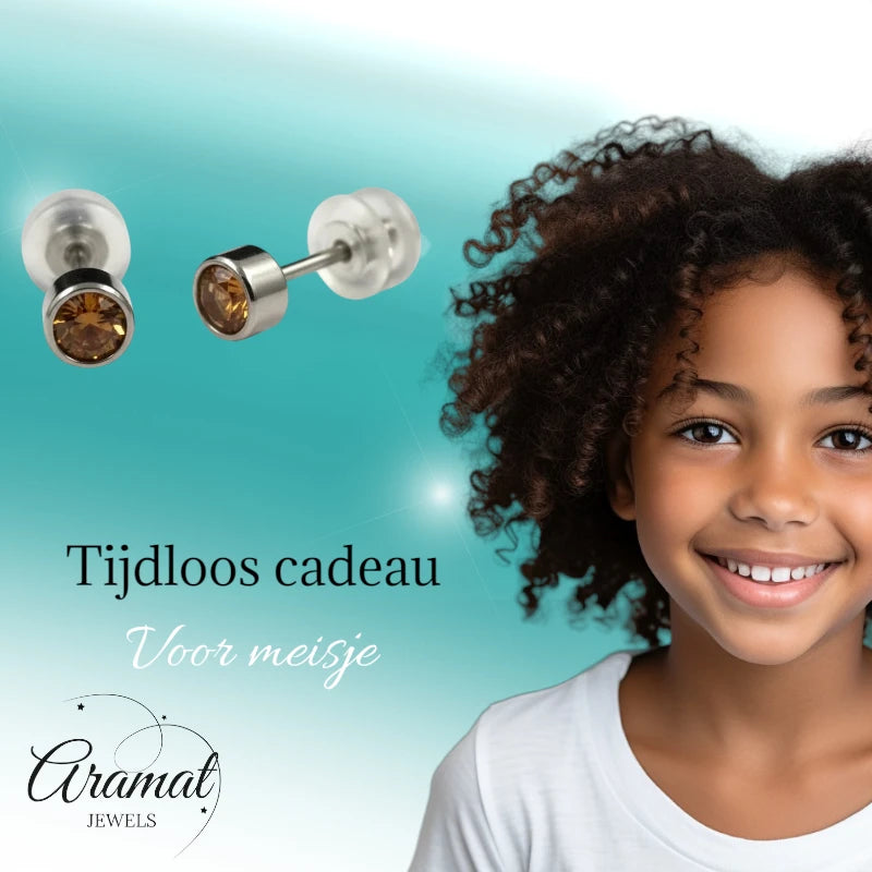 Oorstuds – Staal Kristal Topaas Zilverkleur (4mm)