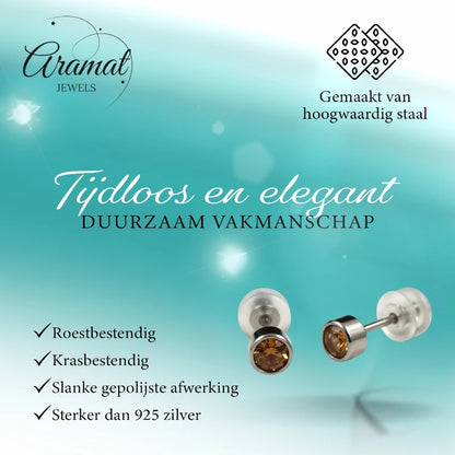 Oorstuds – Staal Kristal Topaas Zilverkleur (4mm)