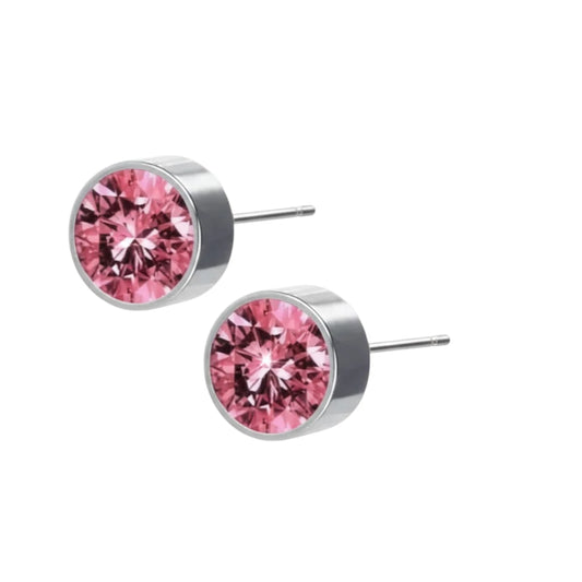 Boucles d'oreilles puces – Acier cristal rose argenté (6 mm) 