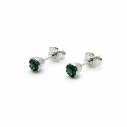 Boucles d'oreilles en acier cristal vert