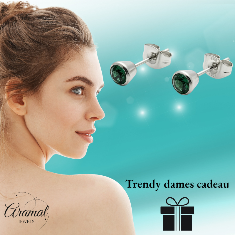 Boucles d'oreilles en acier cristal vert