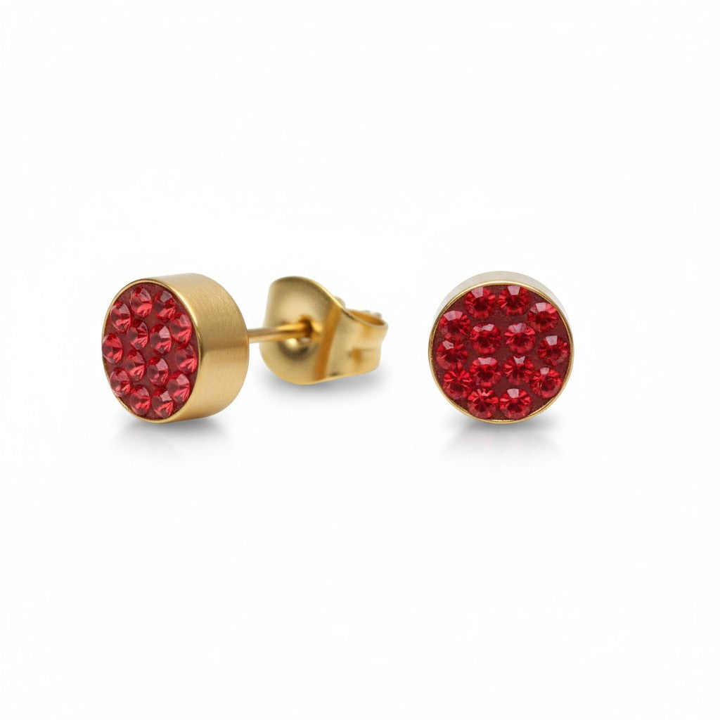 Boucles d'oreilles puces en cristal rouge 6 mm – couleur or 