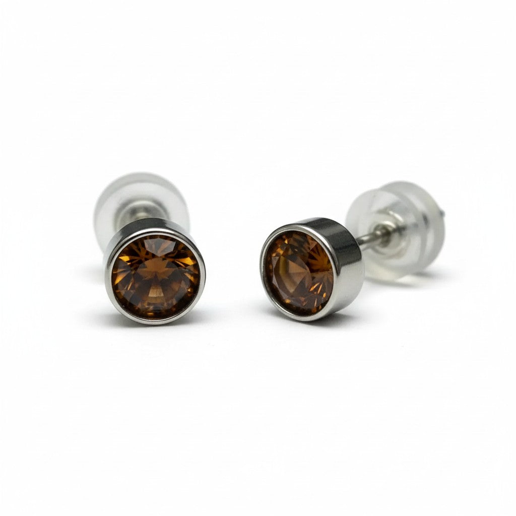 Oorstekers – Staal Kristal Bruin Zilverkleur (5mm)