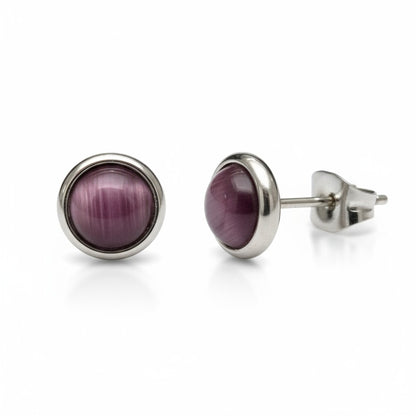 Boucles d'oreilles œil de chat en acier 8 mm – Violet