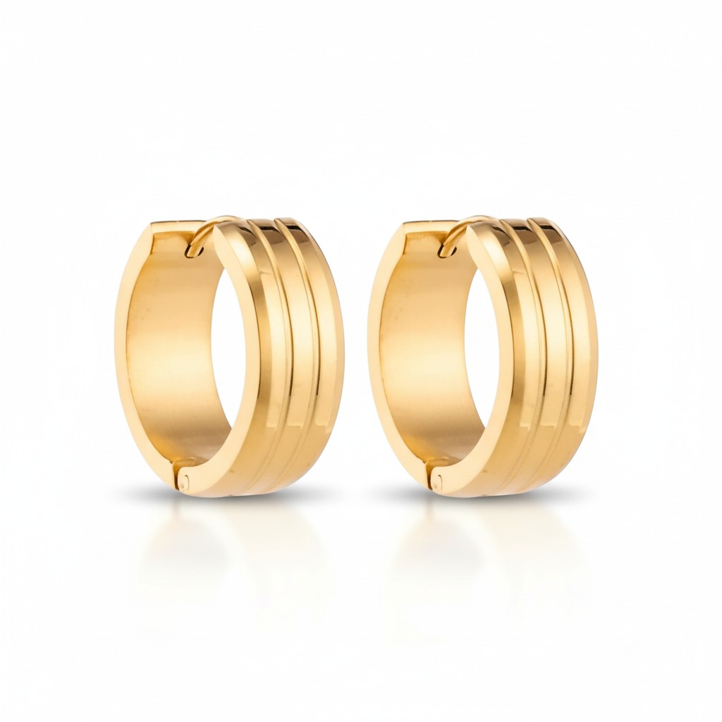 Rvs Oorringen met Dubbele Strepen goudkleur