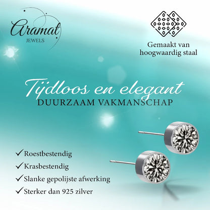 Oorstekers – Staal Kristal Grijs Zilverkleur (6mm)