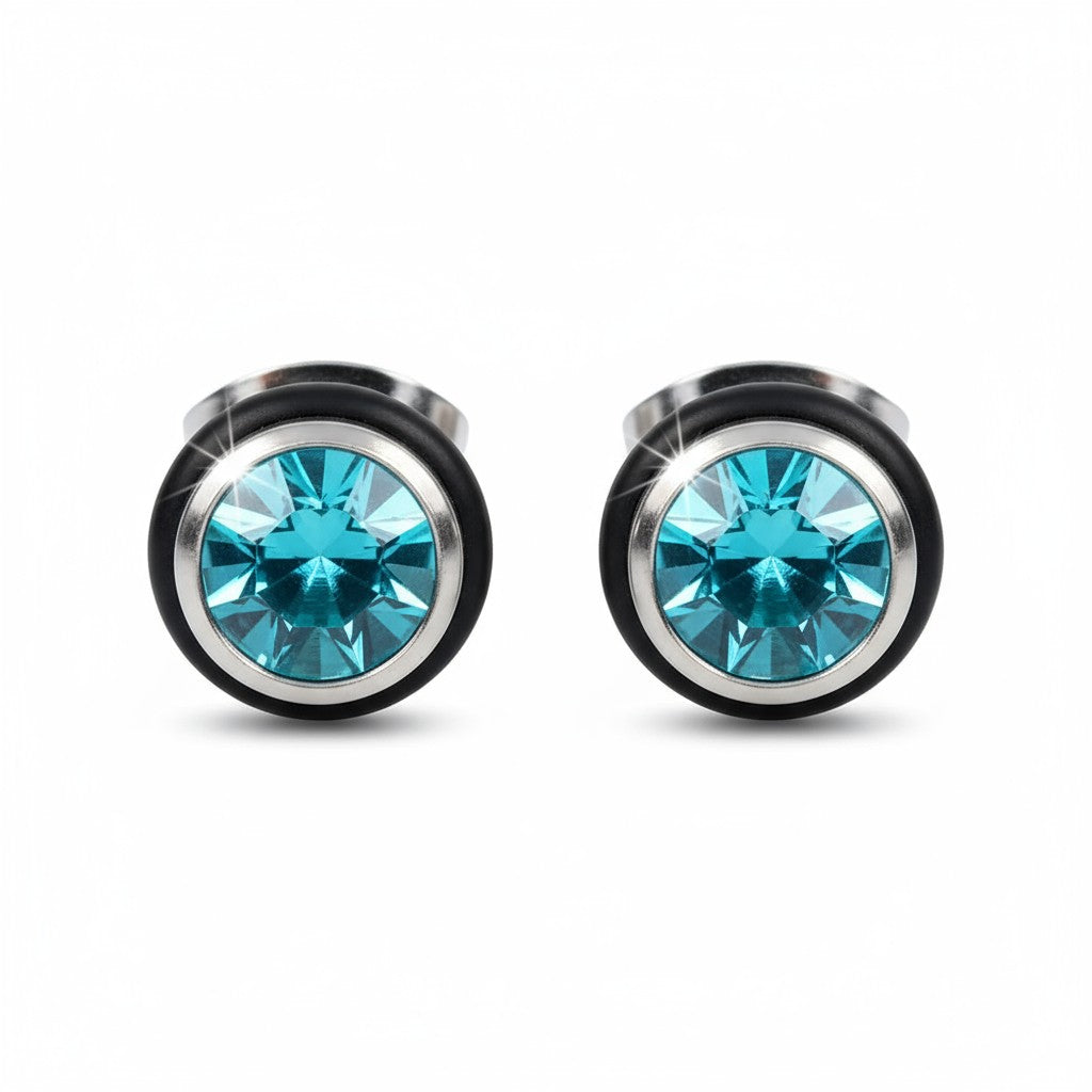 Boucles d'oreilles rondes en acier avec zircon bleu clair 