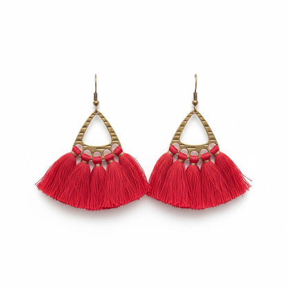 Boucles d'oreilles bohèmes à pompons – Rouges 55 x 30 mm