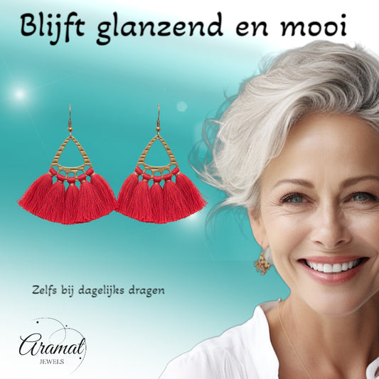 Boho Oorhangers met Kwastjes – Rood 55x30mm