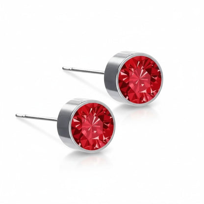 Oorstekers – Staal Kristal Rood Zilverkleur (6mm)