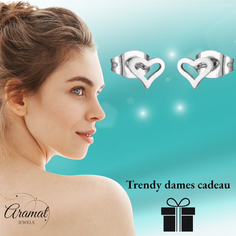 Boucles d'oreilles cœur ouvert en acier inoxydable argenté 4 mm