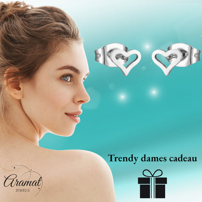 Boucles d'oreilles cœur ouvert en acier inoxydable argenté 4 mm