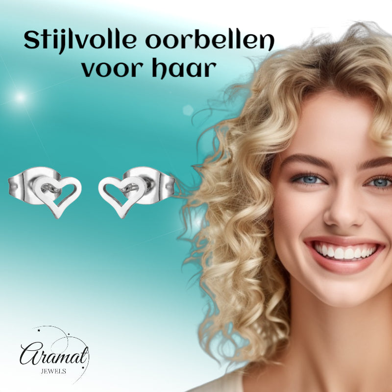 Boucles d'oreilles cœur ouvert en acier inoxydable argenté 4 mm
