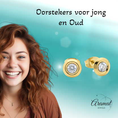 Dames oorbellen rond met kristal - RVS