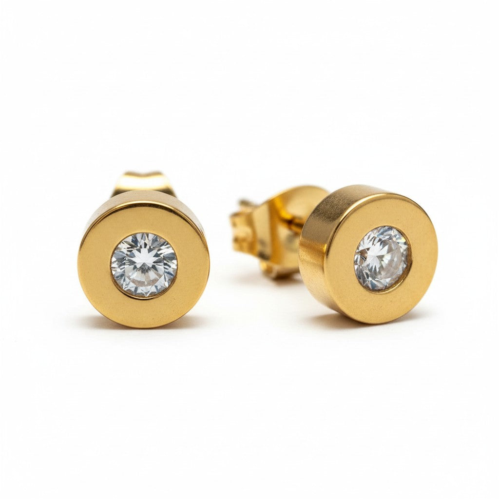 Boucles d'oreilles rondes couleur or avec zirconias 