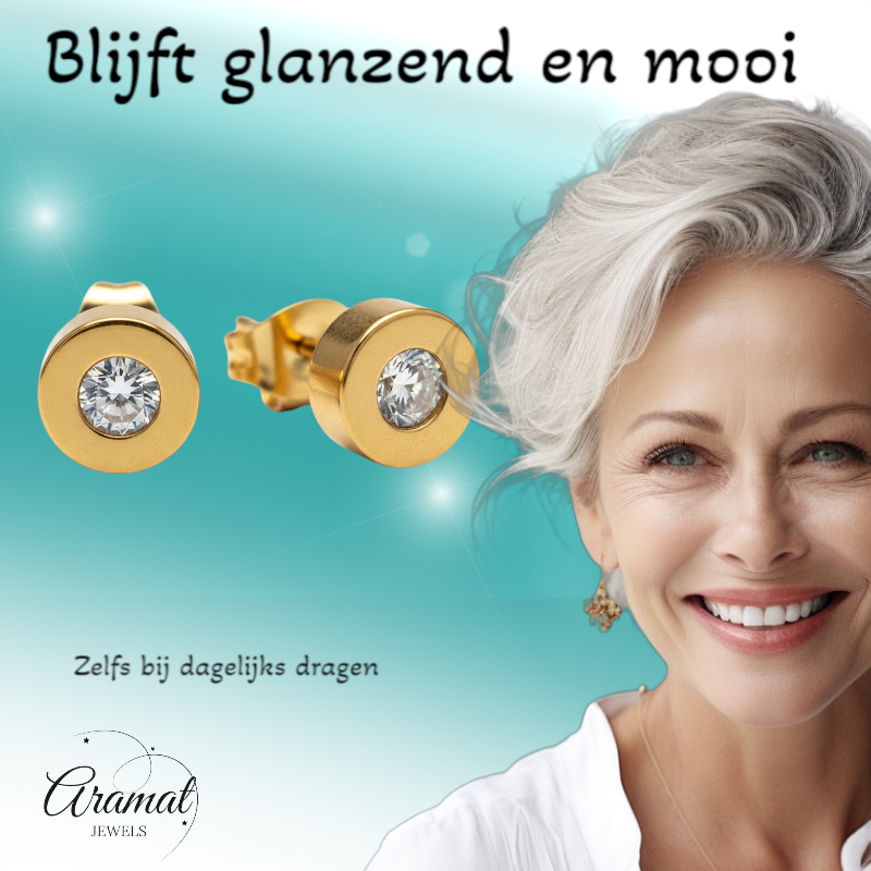 Boucles d'oreilles rondes couleur or avec zirconias 