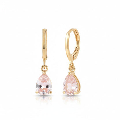 Boucles d'oreilles miniatures dorées pour fille – Zircon rose en forme de goutte – 10 mm